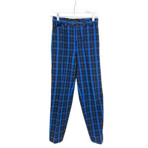 Vintage 90s LizSport Jeans Womens 26P Blue Black Plaid Tapered Leg